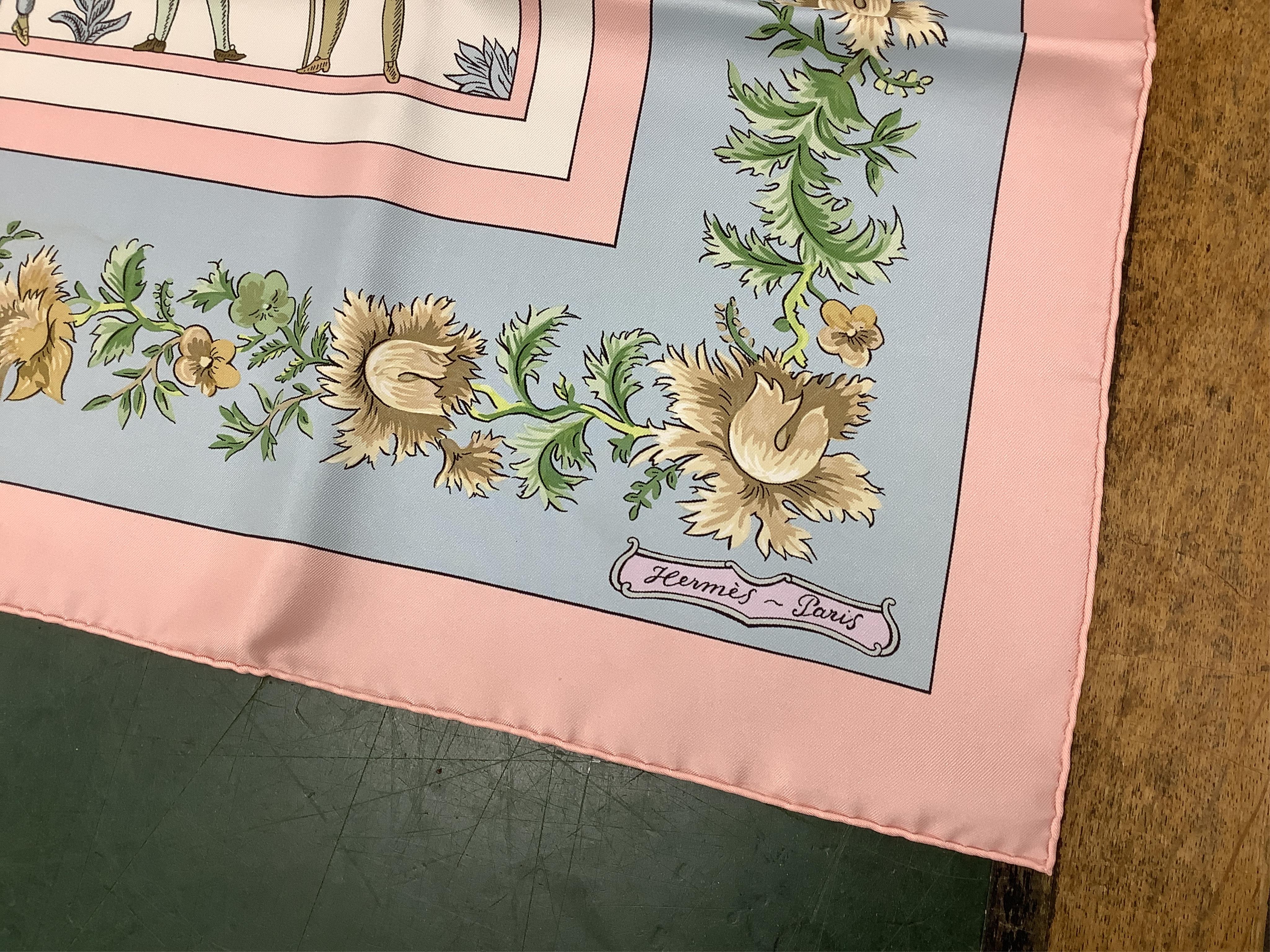 A Hermes Jardiniers du Roy silk scarf boxed, 88cm square